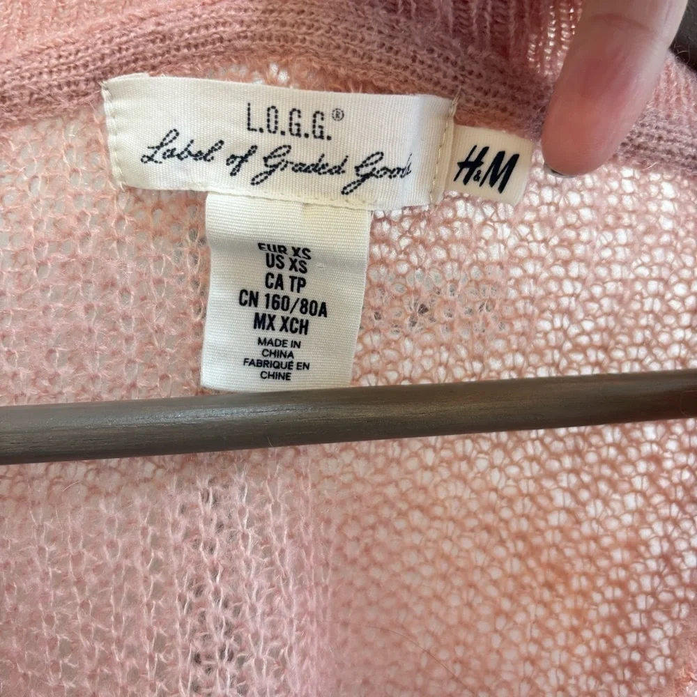 Y2K Cottagecore Pink Sweater Size XS Open Knit Long V Neck Oversized Semi Sheer
